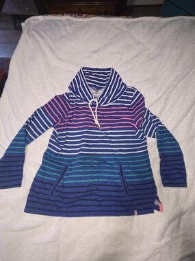 Talbots Navy Blue Multicolor Striped Cowl Neck Sweater